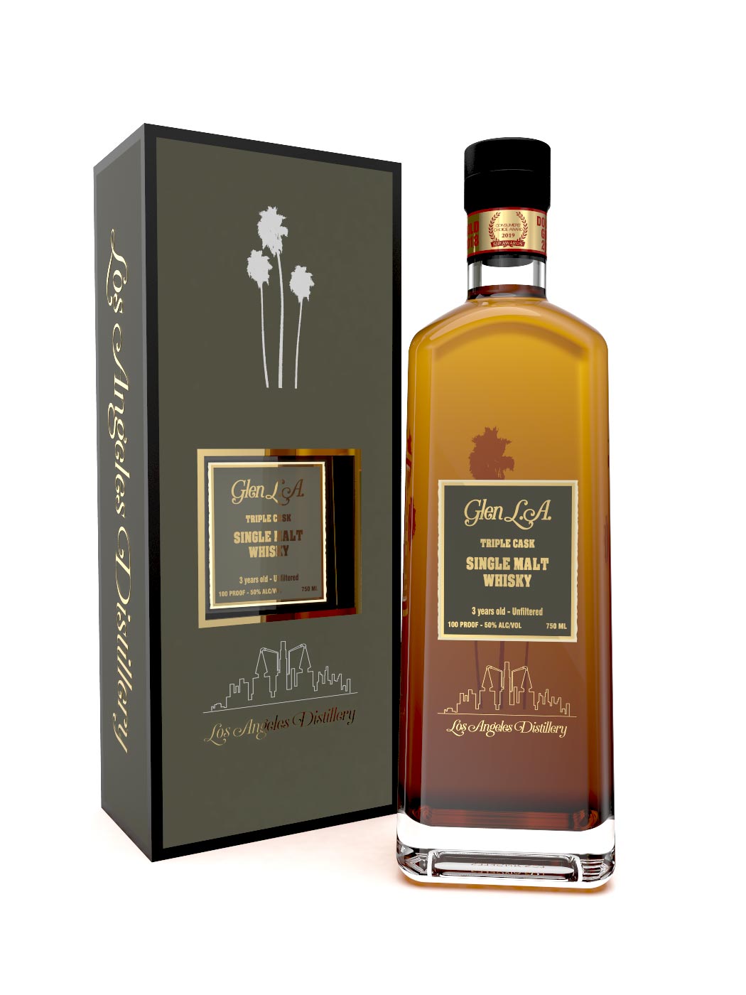 LA Distillery Glen LA Triple Cask Single Malt Whisky in a gift box